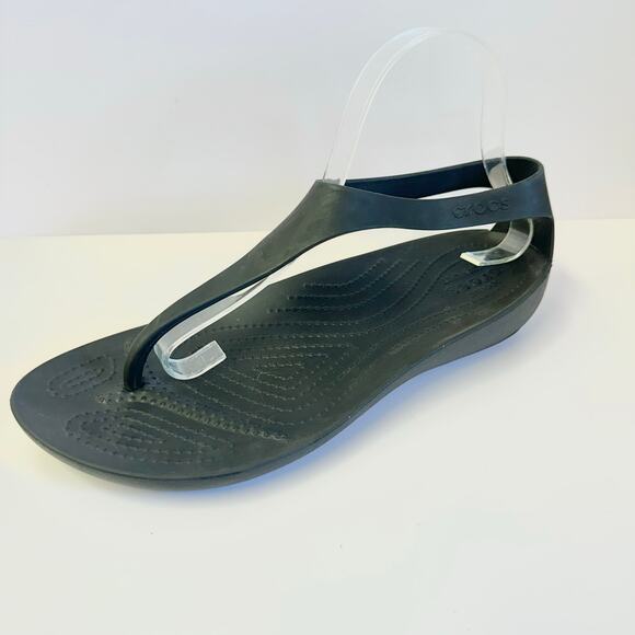 Crocs Sexi flip flop t-strap comfort rubber sandal in black women's size 10 - Picture 13 of 13